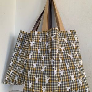 Lunar Gray Check Stag Head Handmade Tote